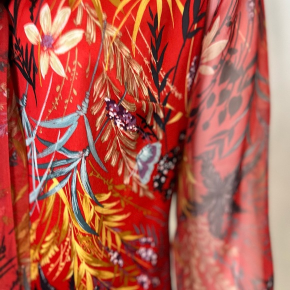 ❤️Red Vintage Sheer Lantern Sleeve Bamboo Top #gucci #valentines - Picture 2 of 6